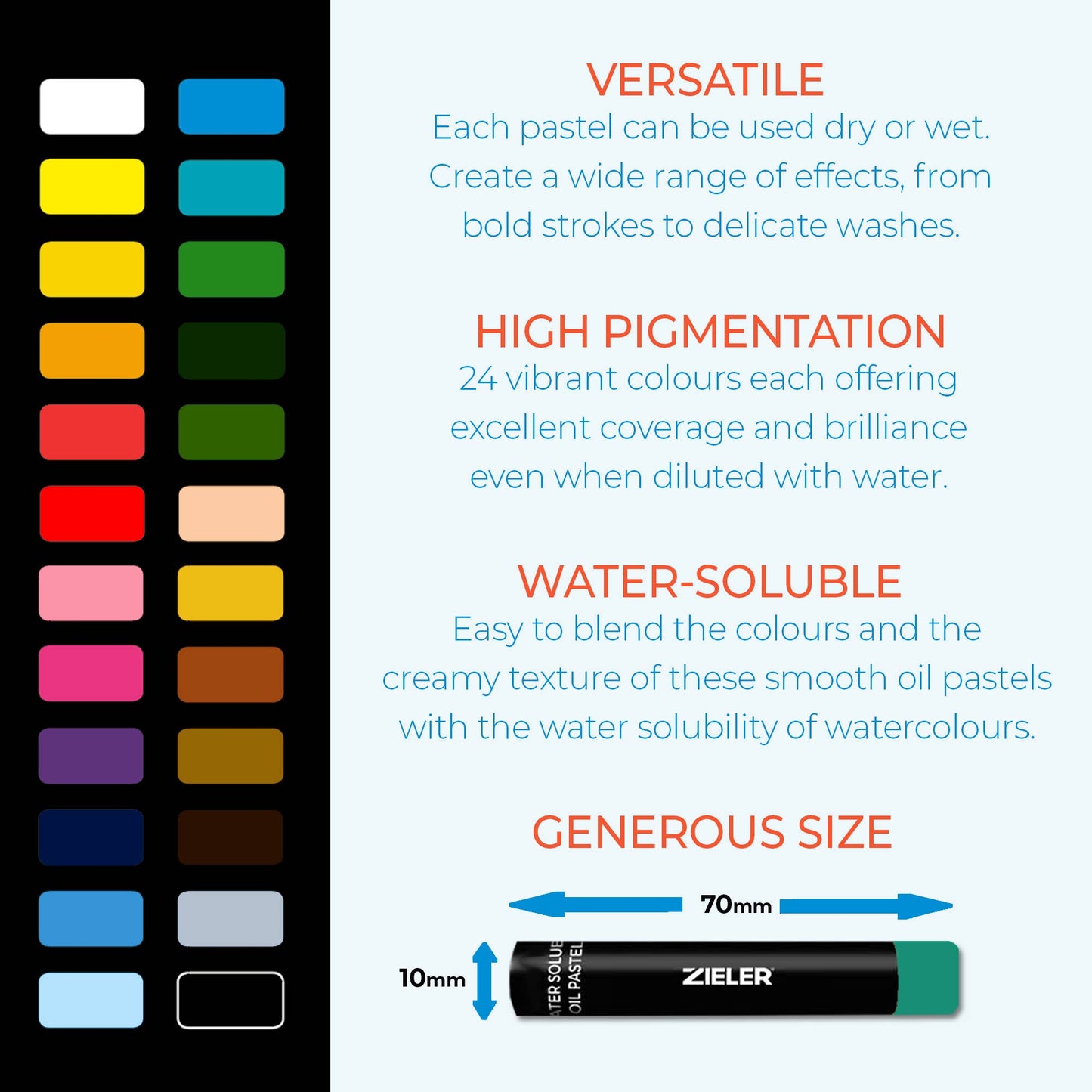 24 Artists Soft Water-soluble Oil Pastels - by Zieler