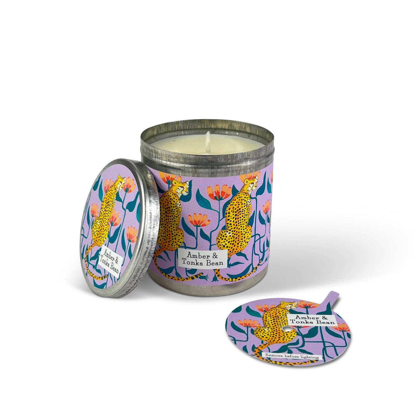 Amber & Tonka Bean - Cheetah 200ml Candle Tin & Dust Cover
