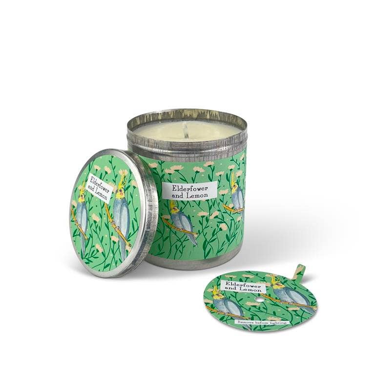 Elderflower & Lemon Cockatiel 200ml Candle Tin & Dust Cover