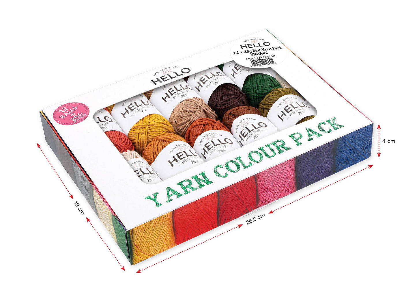 Hello 100% Cotton Gift Box Pack of 12 Balls Light DK Weight