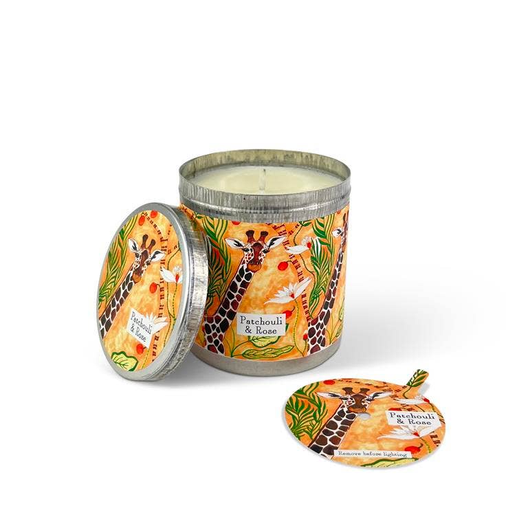 Patchouli & Rose - Giraffe 200ml Candle Tin & Dust Cover