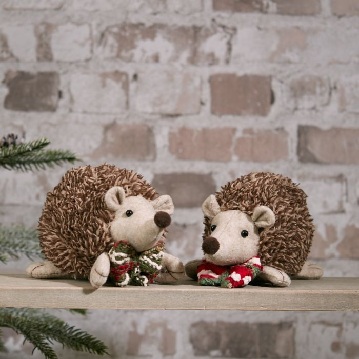 HEDGEHOG ORNAMENT 2 ASSTD FABRIC WITH GREY FELT FACE & BOW TIE