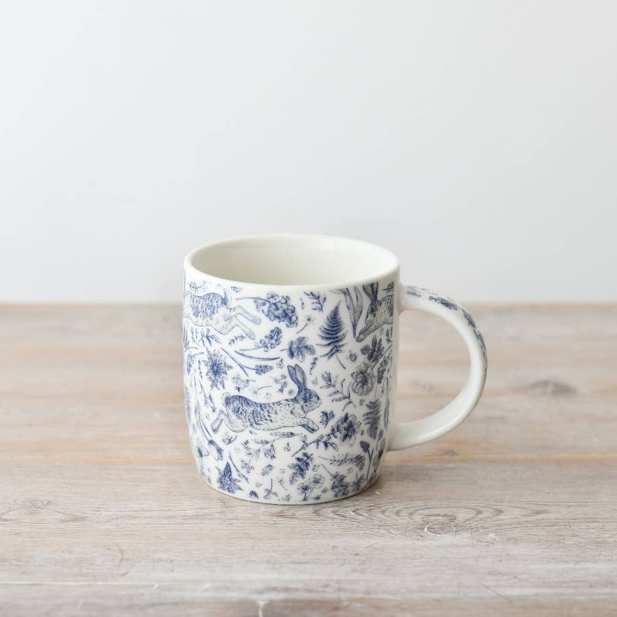 Blue Hare Floral Coffee Mug, 12cm