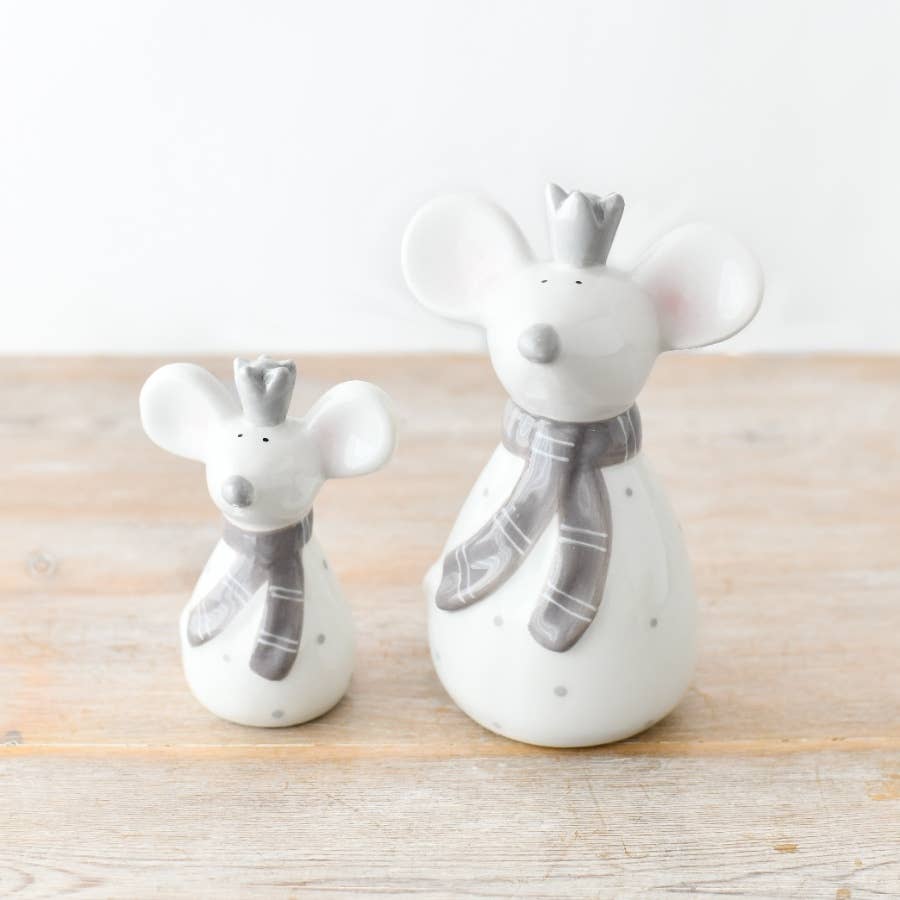 Ceramic Mouse with Crown and Scarf 10cm