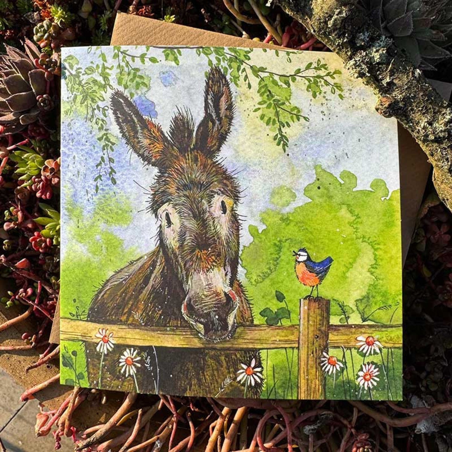 Donkey and Blue Tit Card