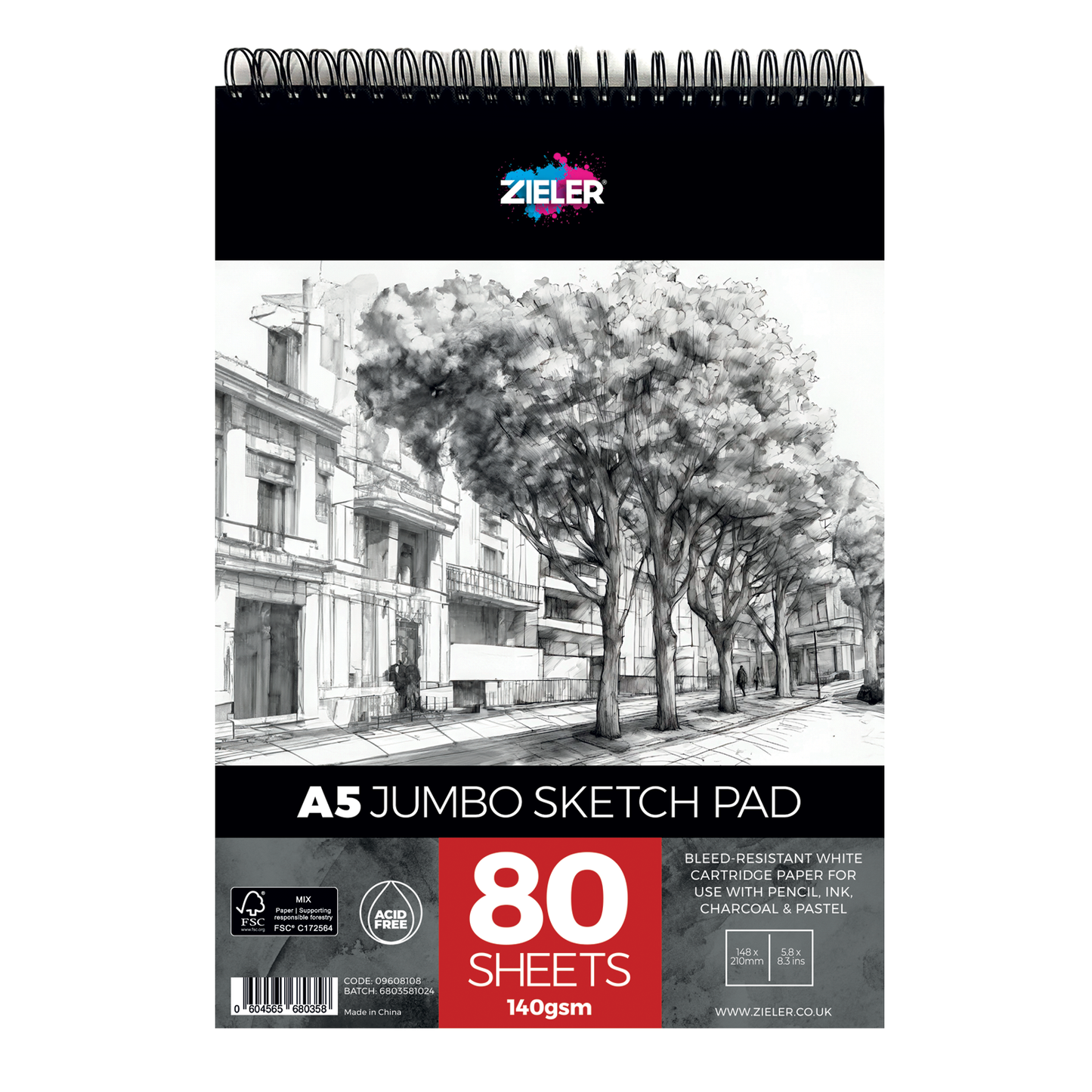 A5 Jumbo Sketch Pad Spiral 80 sheets 140gsm