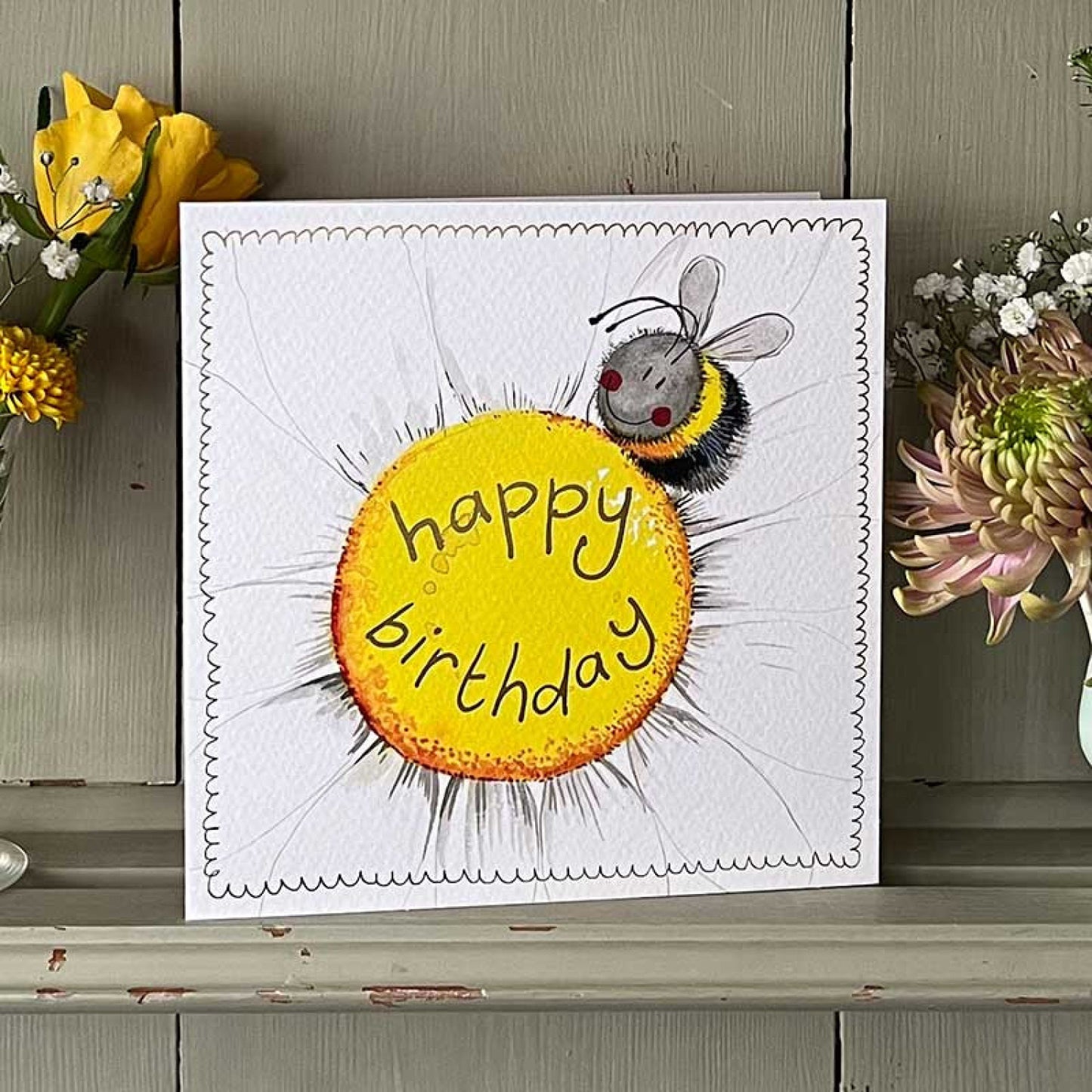 Birthday Greeting Card Bee and Daisy