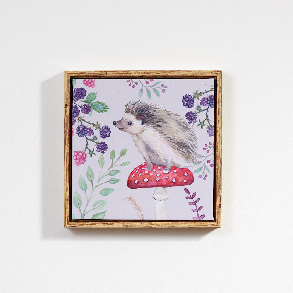 Hedgehog Framed Artwork Print Light Grey Canvas