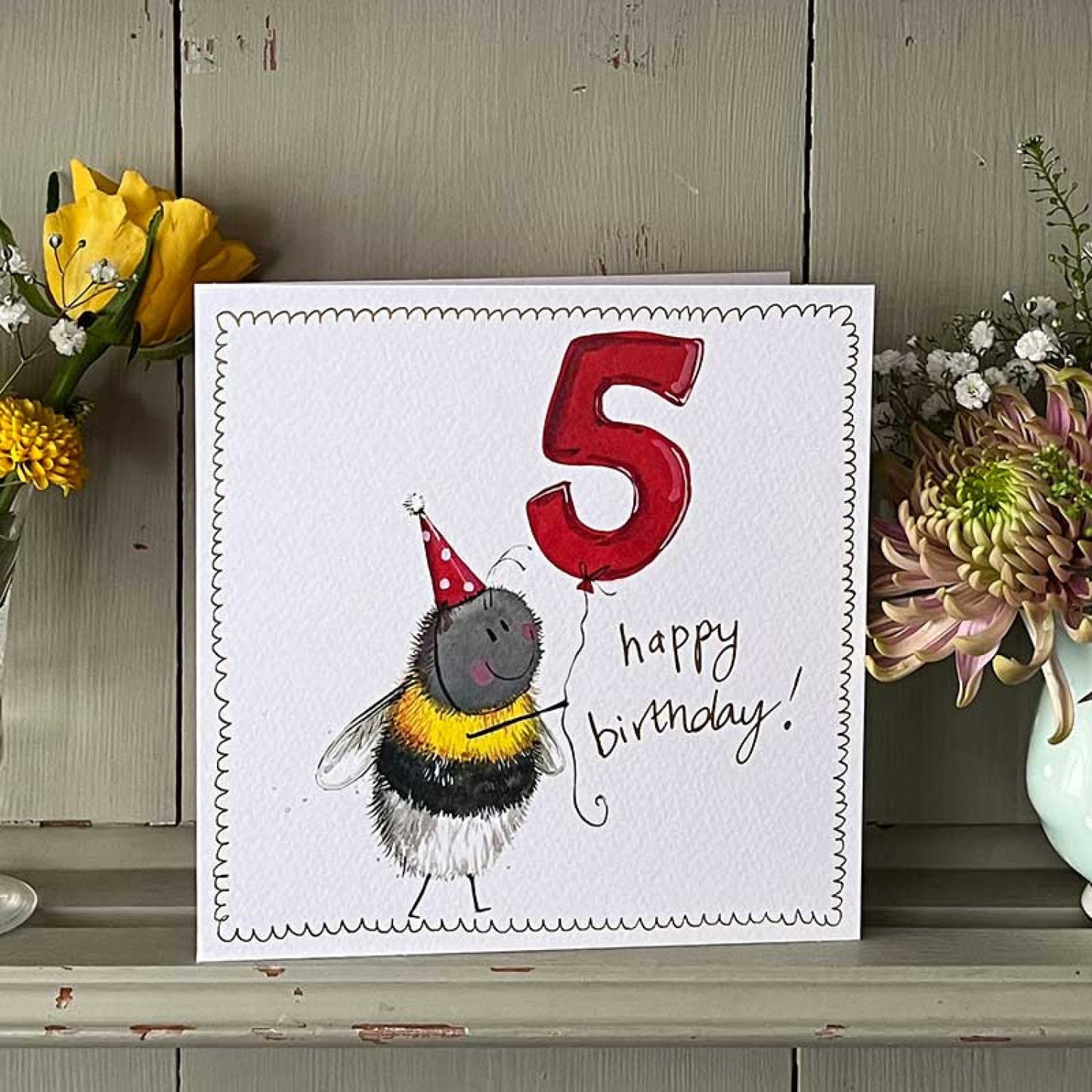 5 Bee Birthday Greeting Card
