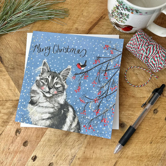 Christmas Card Cat and Berries