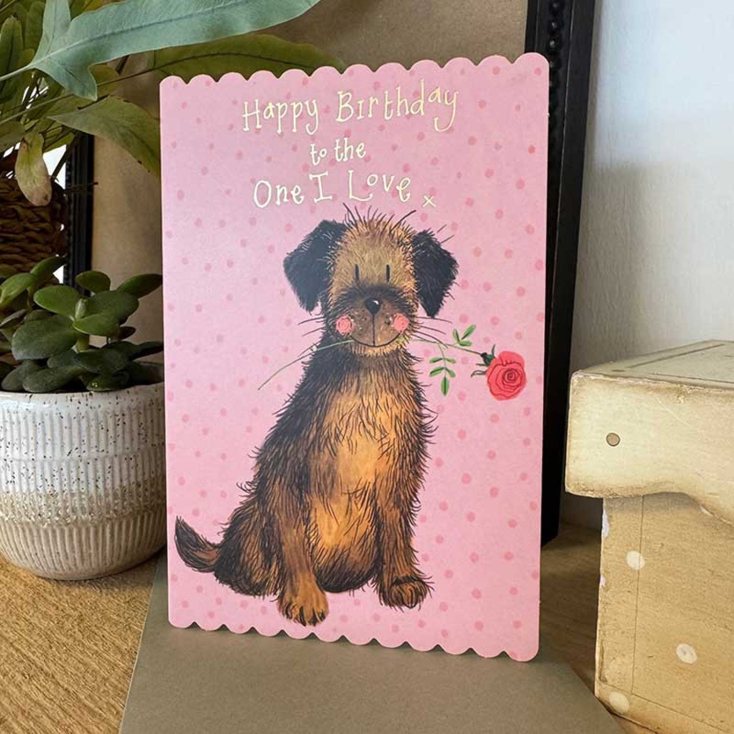 Border Terrier with Rose Birthday Card