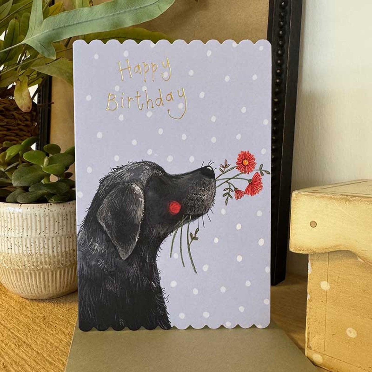 Labrador and Flowers Birthday Card