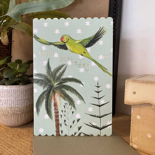 Parrot and Palms Birthday Card