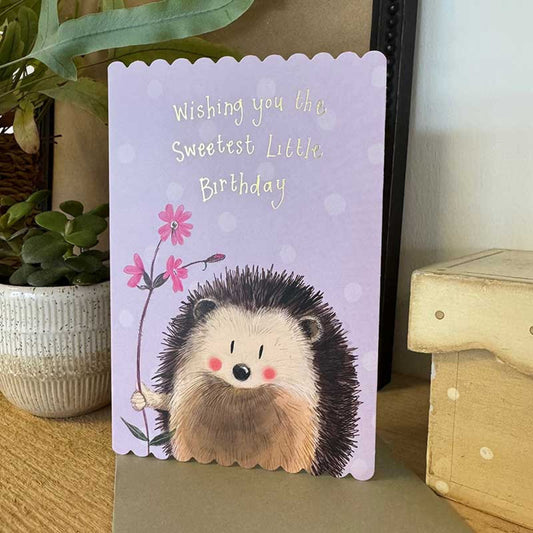 Hedgehog and Flower Birthday Card