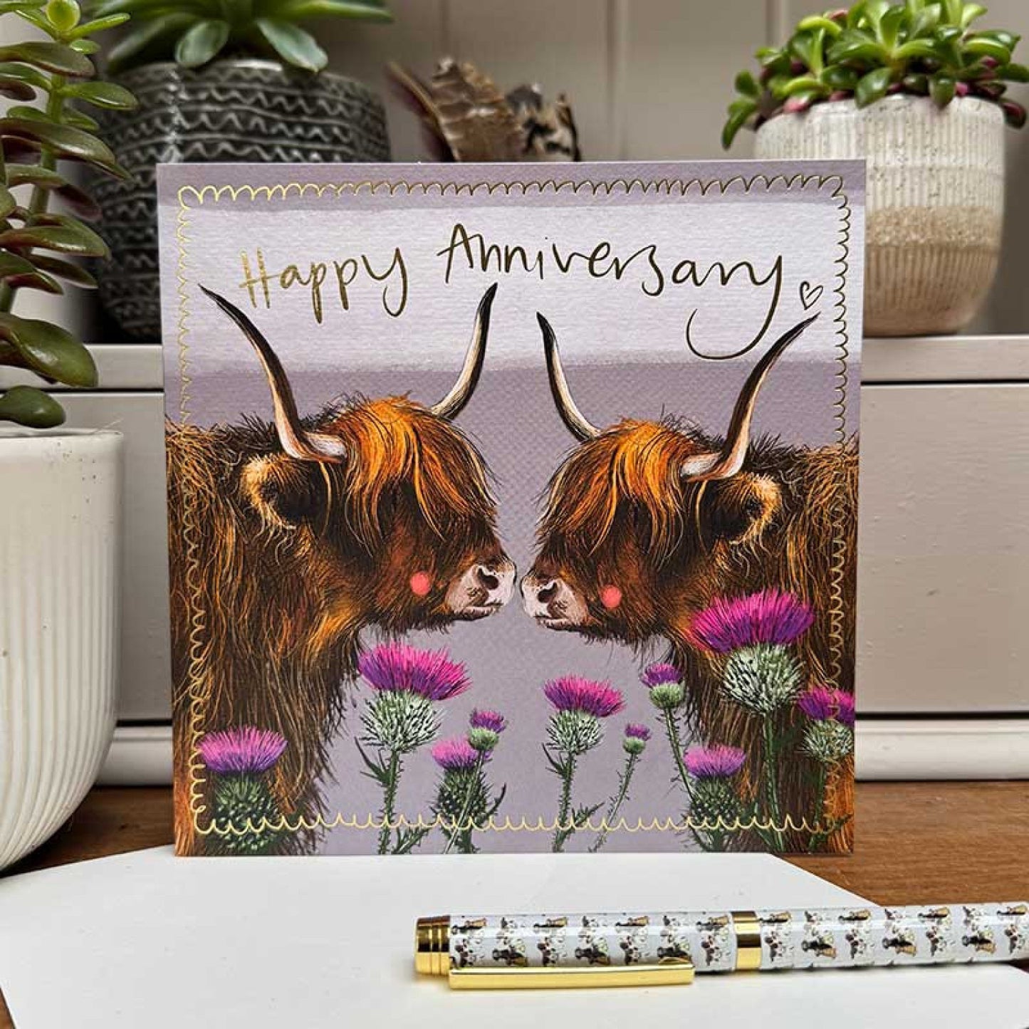 Highland Cow Anniversary Card