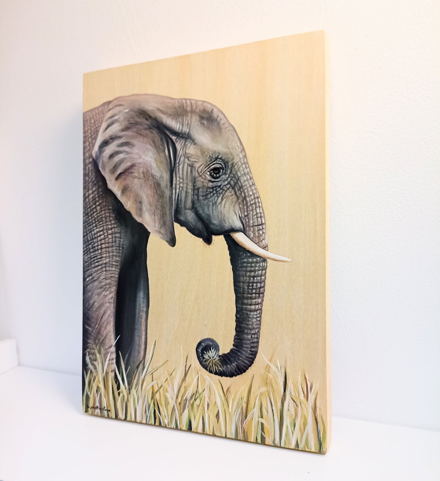 Elephant on a wooden panel