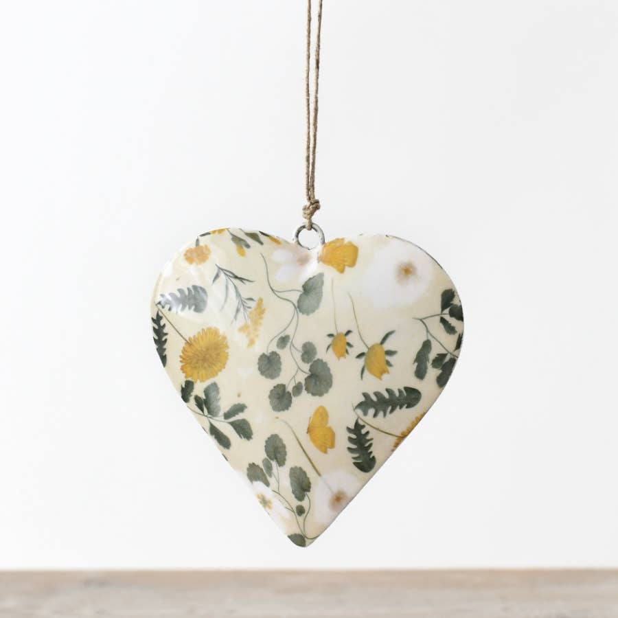 Floral Metal Heart Hanger, 10cm