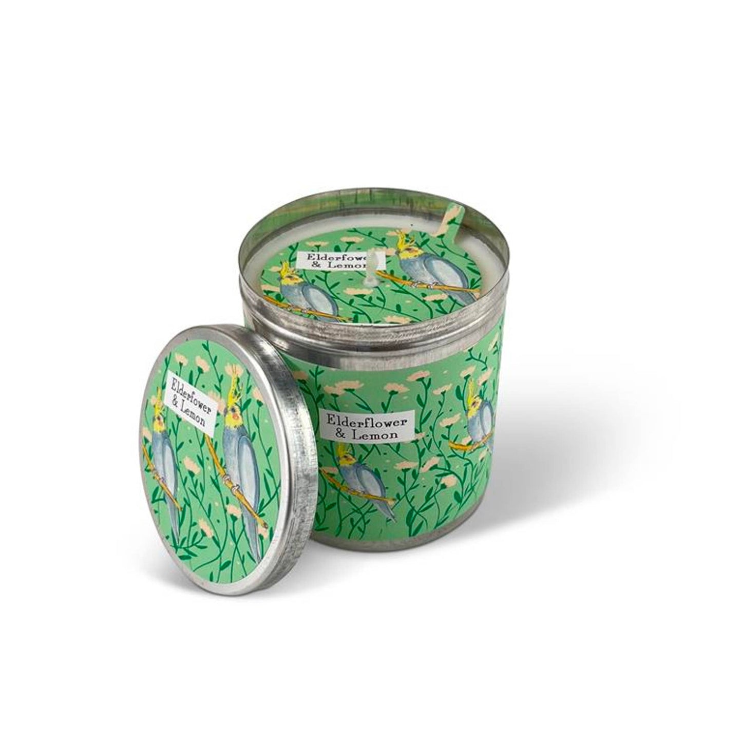 Elderflower & Lemon Cockatiel 200ml Candle Tin & Dust Cover