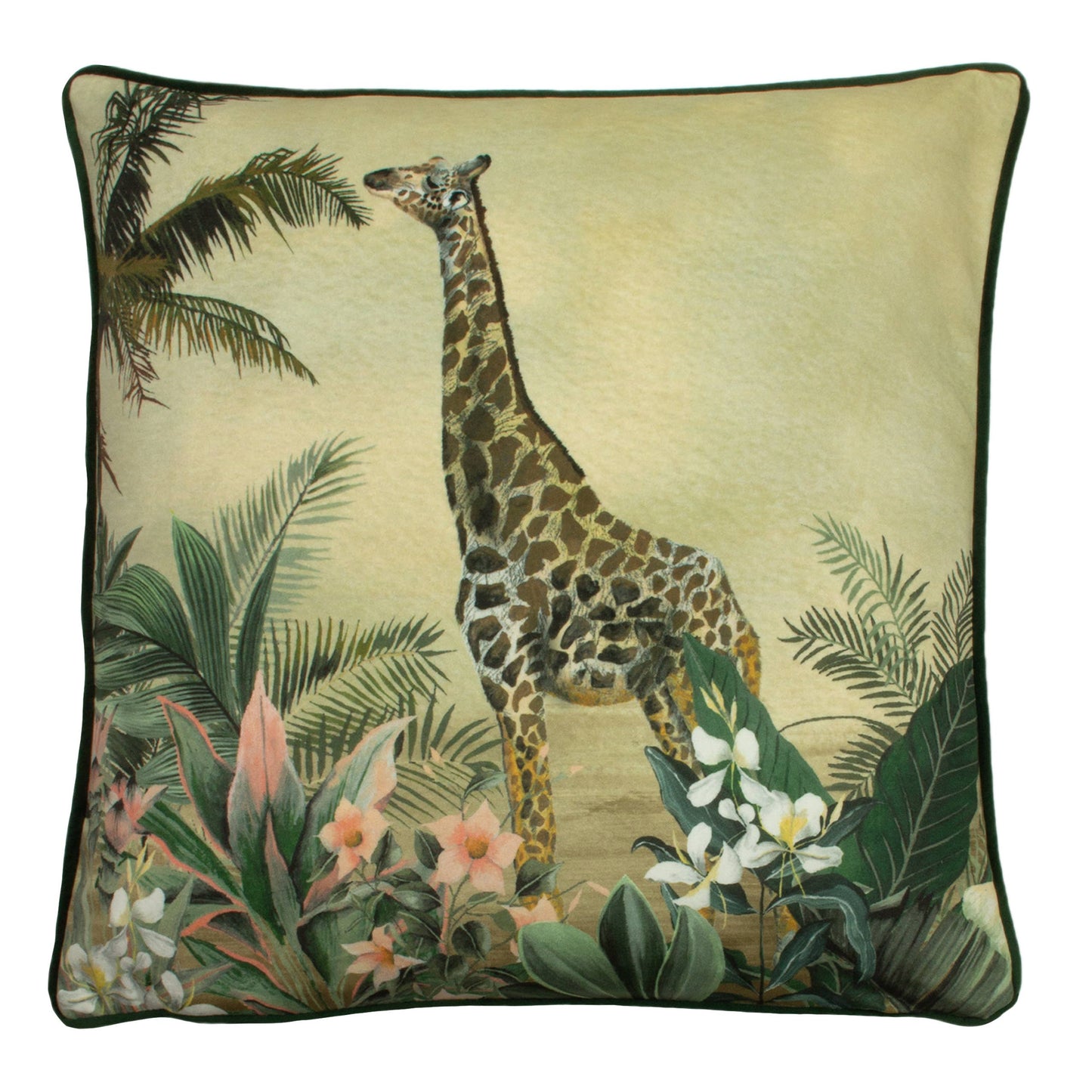 Manyara Giraffe Square Cushion Green