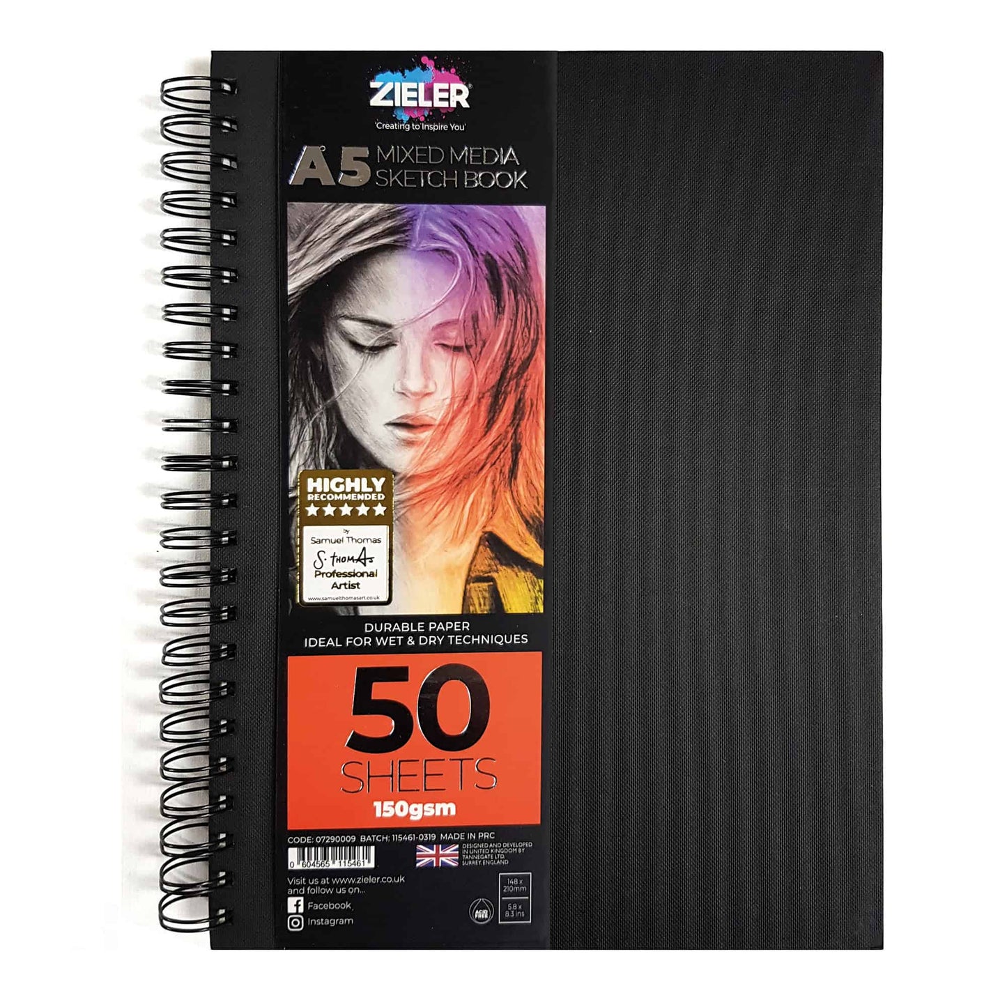 A5 Spiral Bound Hardback Mixed Media Sketchbook (Portrait)