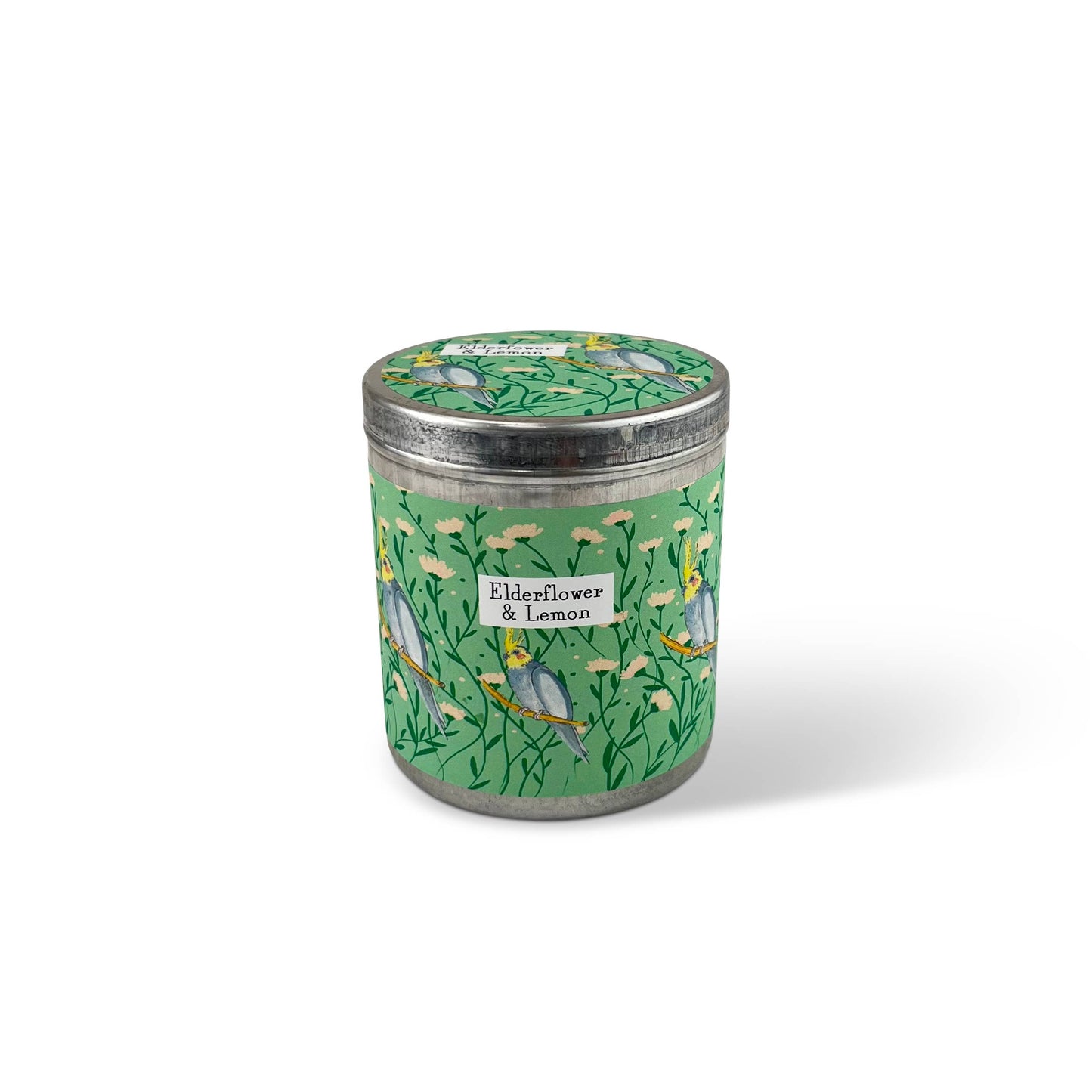 Elderflower & Lemon Cockatiel 200ml Candle Tin & Dust Cover