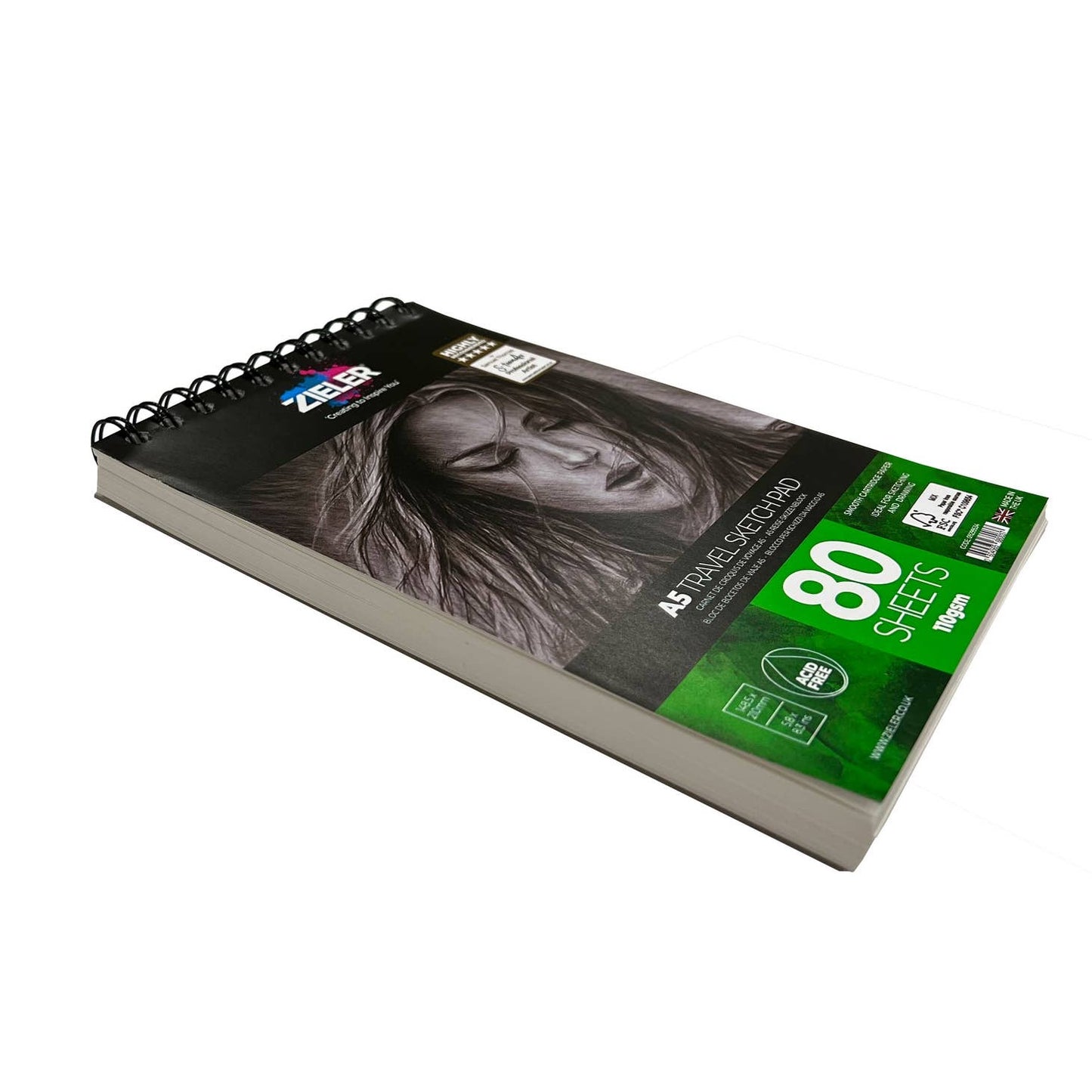 A5 Travel Spiral Cartridge Paper Pad - 110gsm, 80 Sheets