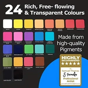 Premium 24 Half Pan Watercolour set with Detachable Palette and 2 x Watercolour Brushes – by Zieler