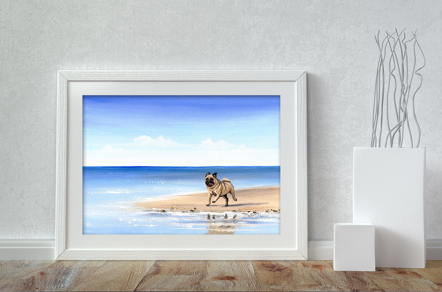 Pug On The Beach - A4 Print
