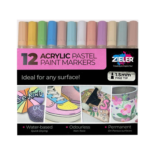 Acrylic Paint Marker Pens Fine tip 1.5mm Pastel Set of 12