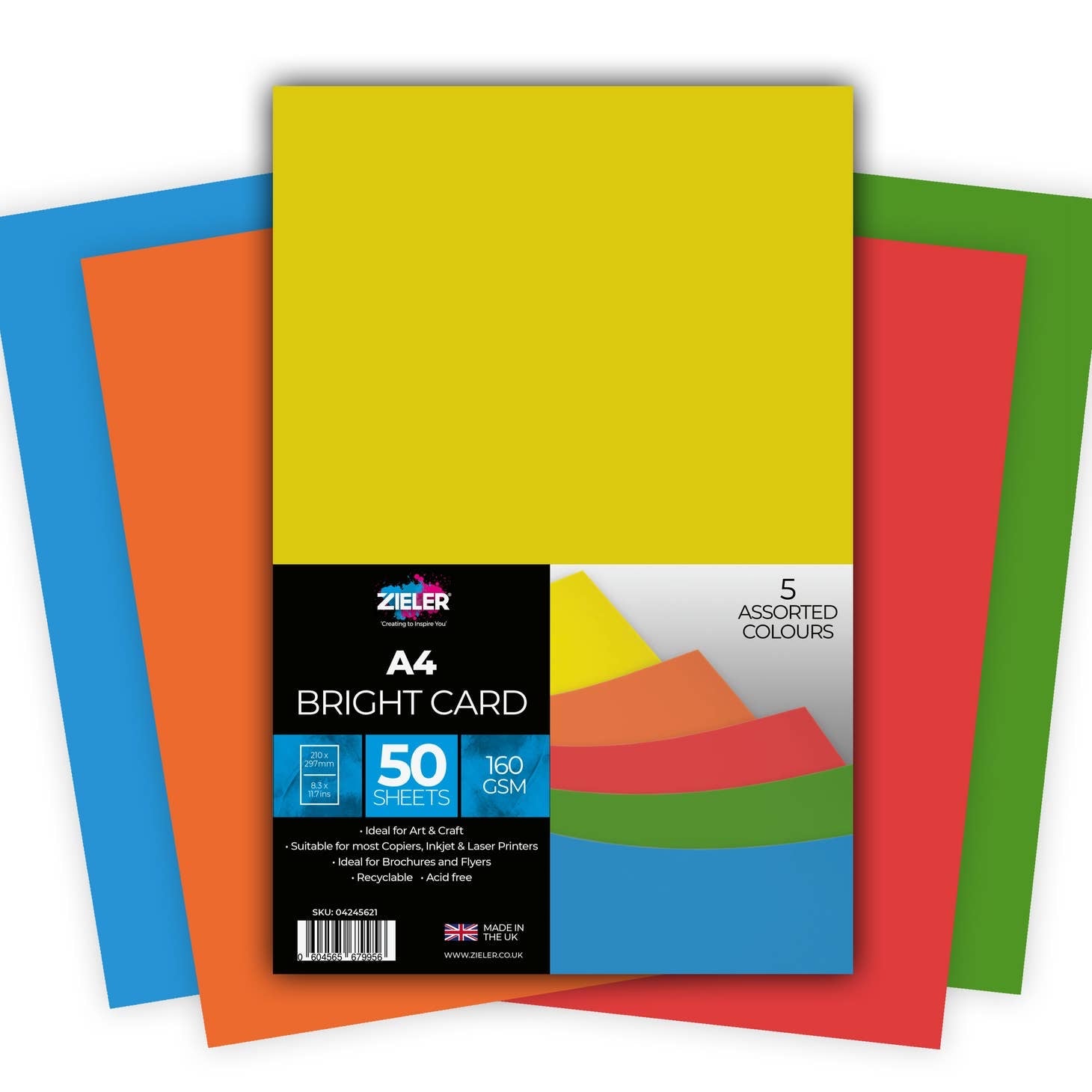 A4 Bright Coloured Card 160gsm 50 Sheets 5 Assorted Colours Wild Art a4-bright-coloured-card-160gsm-50-sheets-5-assorted-colours-wild-art