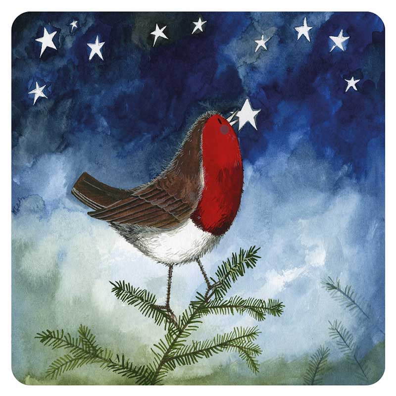 Robin and Star Christmas Coaster
