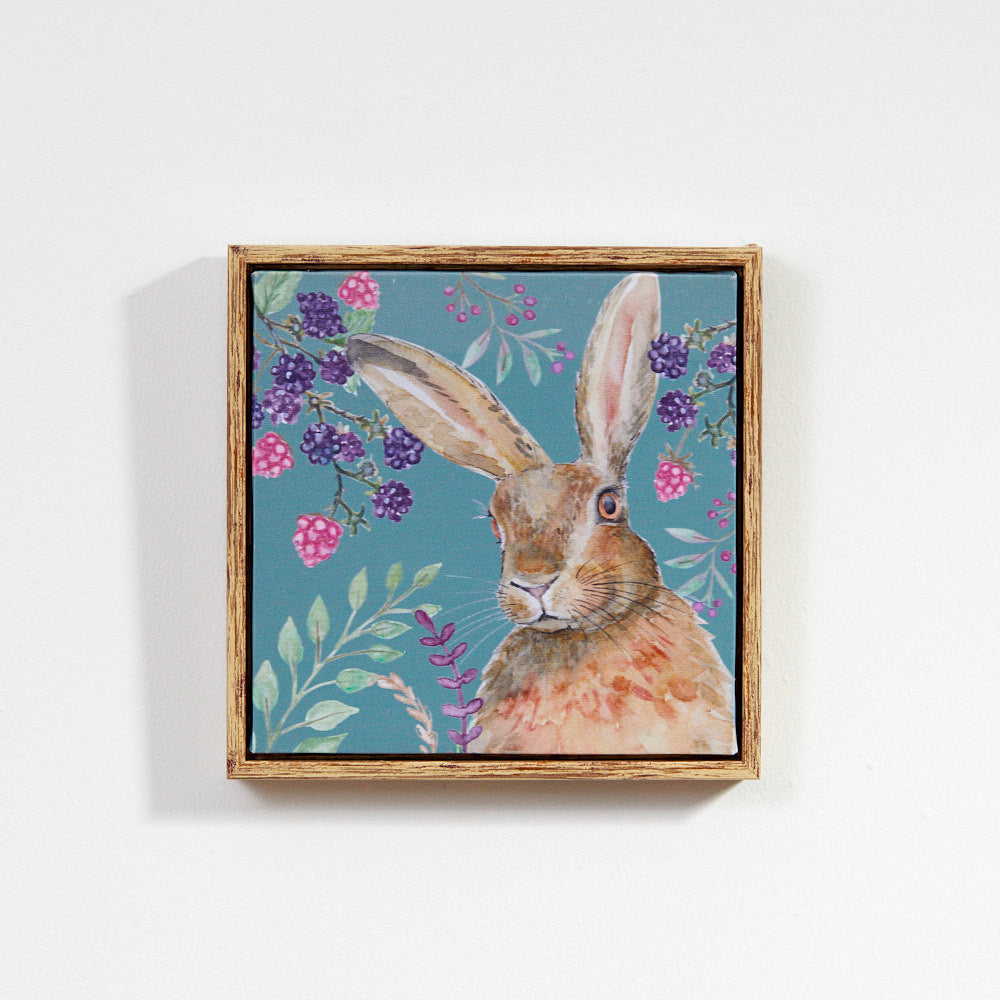 Hare Framed Artwork Print Blue Canvas