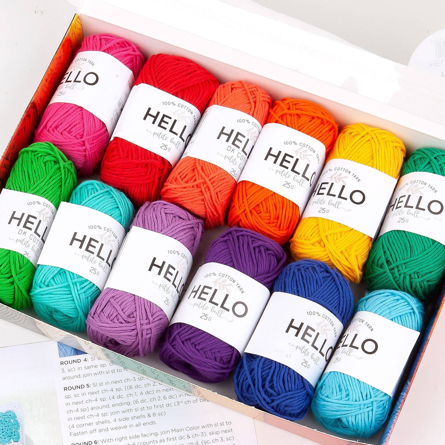 Hello 100% Cotton Gift Box Pack of 12 Balls Light DK Weight