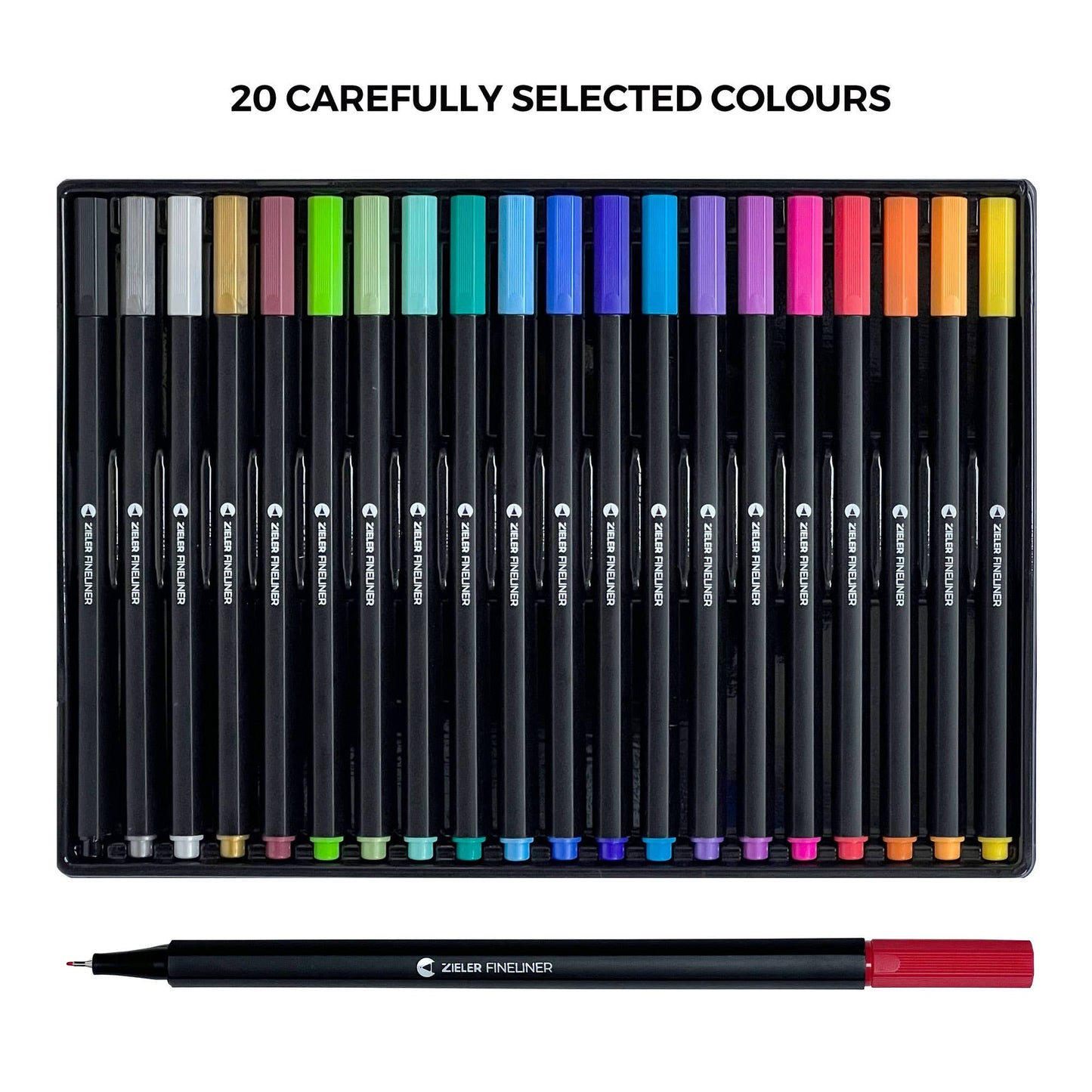 20 Colour Fineliner Pens Set 0.4mm - by Zieler | 09608113