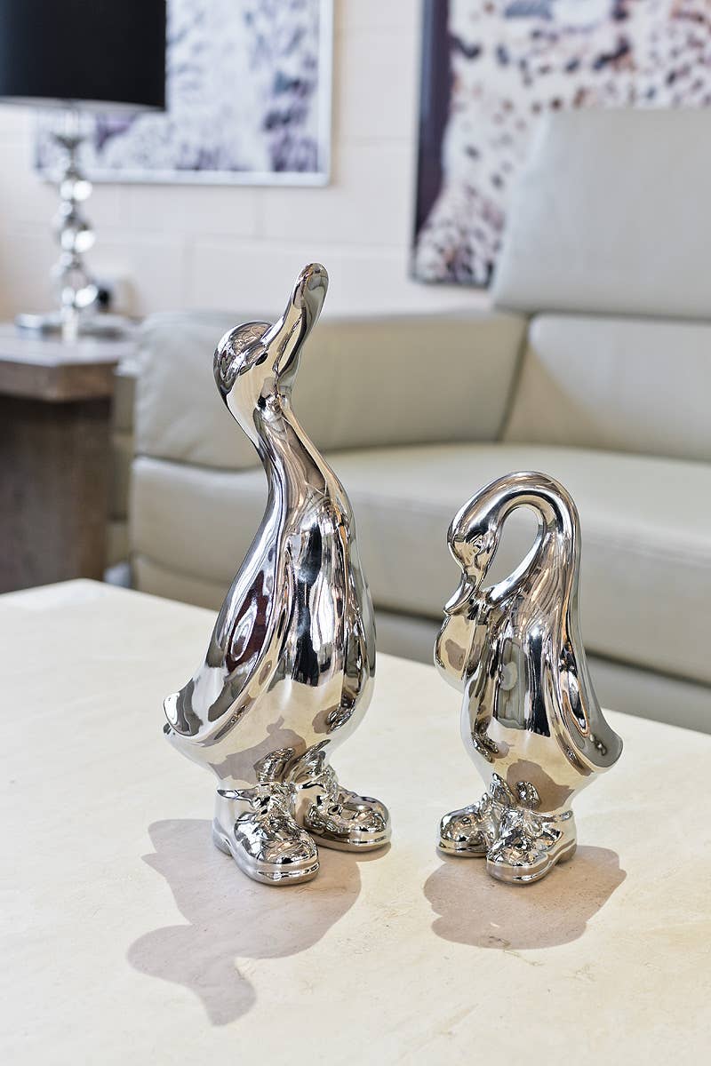 Ceramic Silver Tall Duck in Boots
