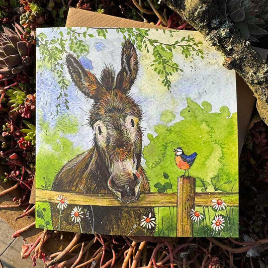Donkey and Blue Tit Card