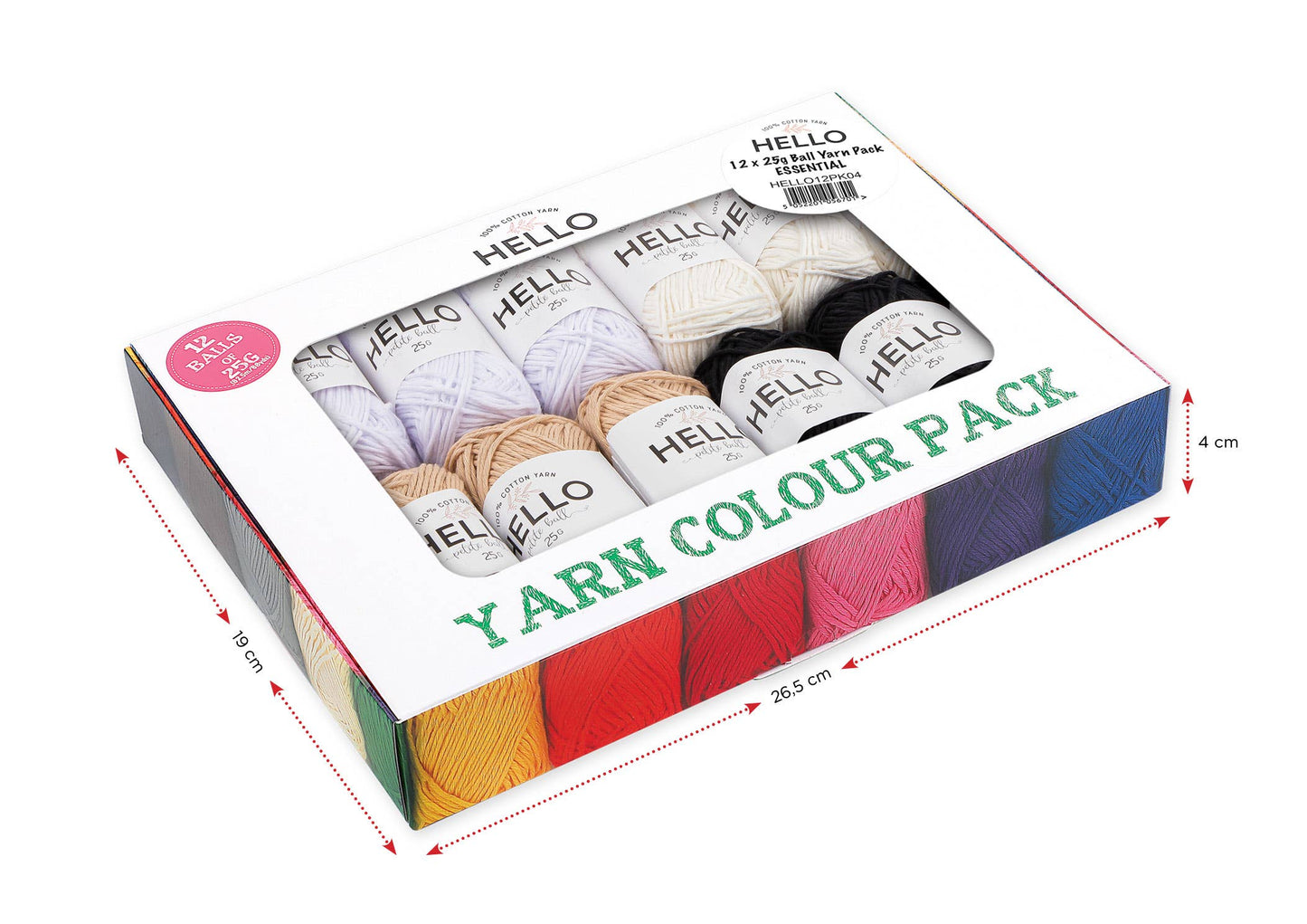 Hello 100% Cotton Gift Box Pack of 12 Balls Light DK Weight