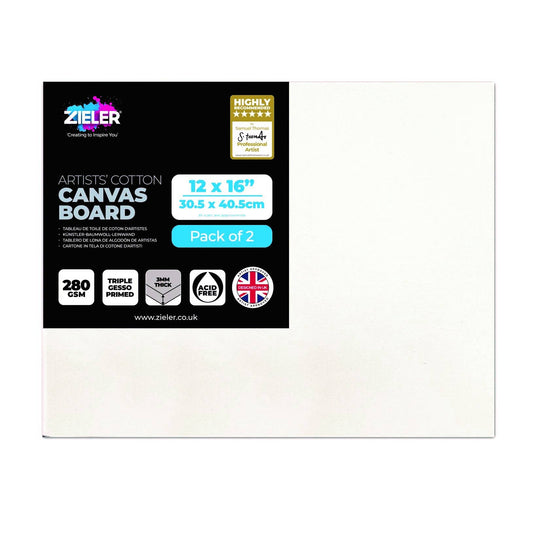 Canvas Boards 12" x 16" Approx (30.5cm x 40.5cm) Pack of 2