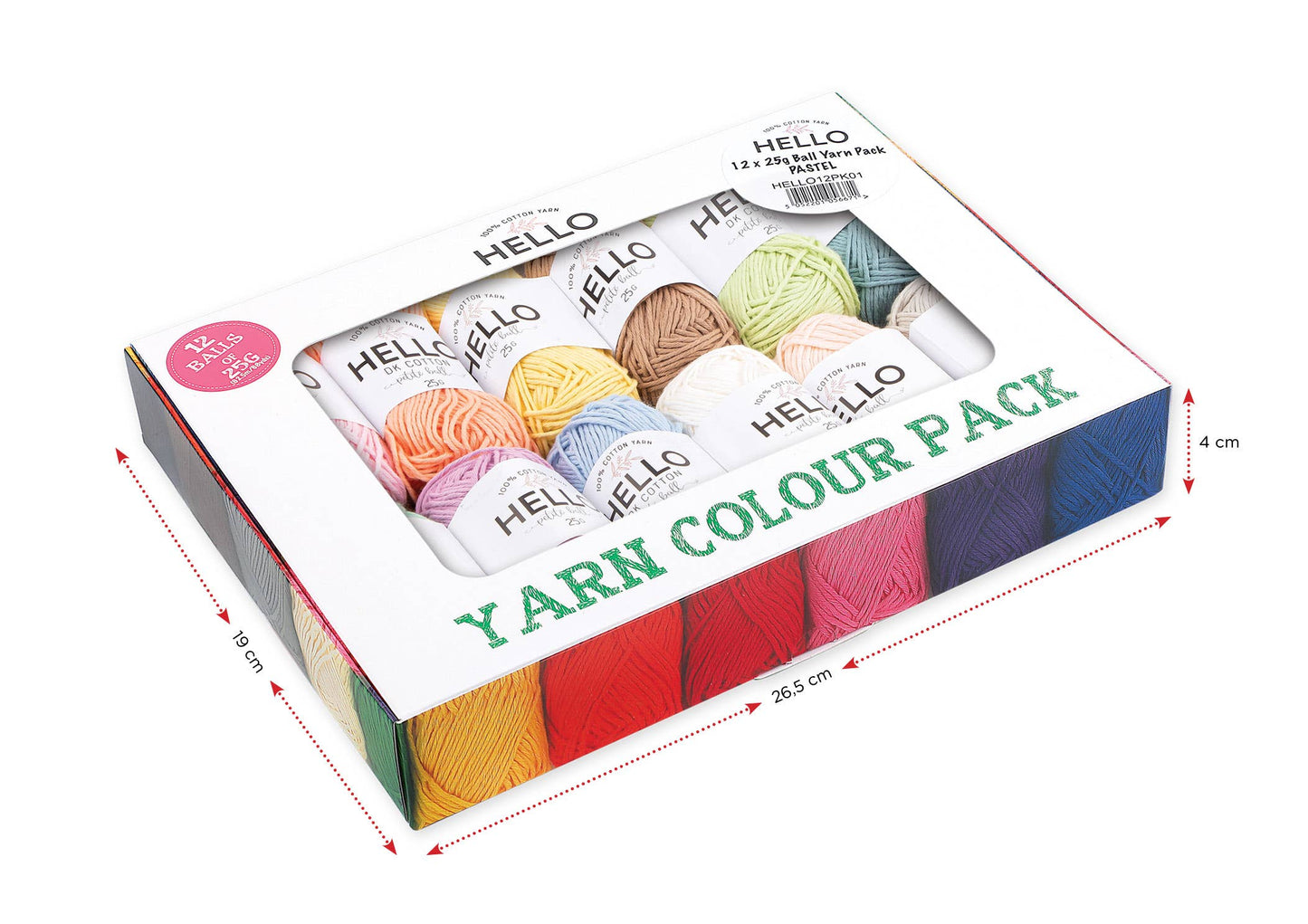 Hello 100% Cotton Gift Box Pack of 12 Balls Light DK Weight