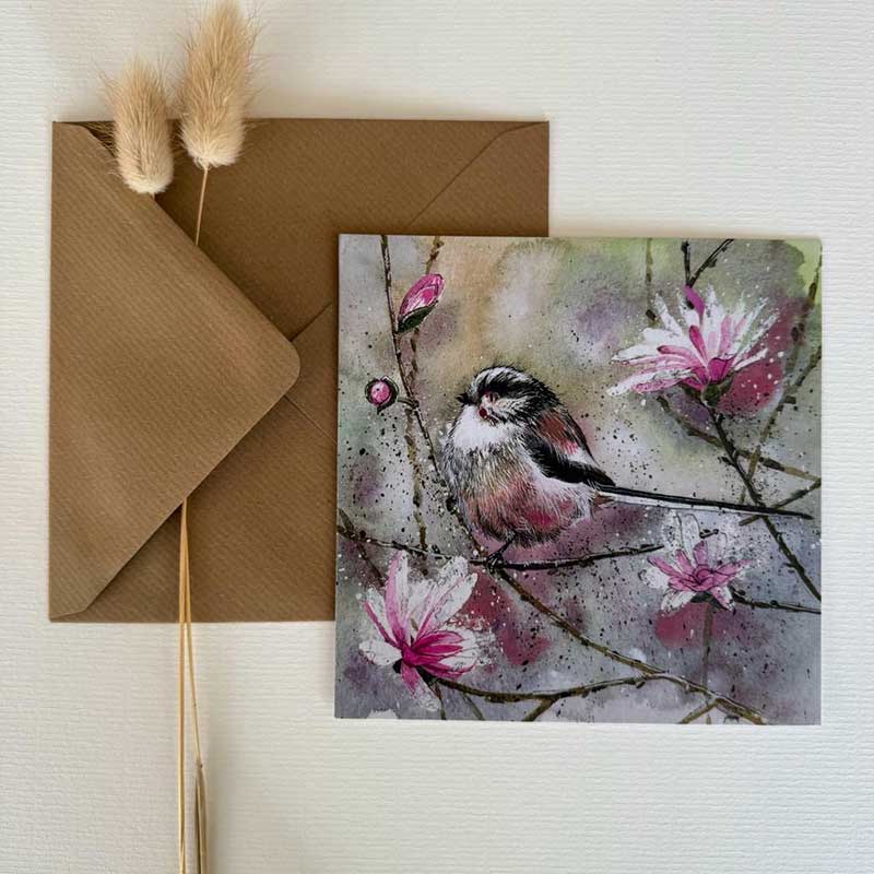 Long Tailed Tit and Magnolia Blank Card