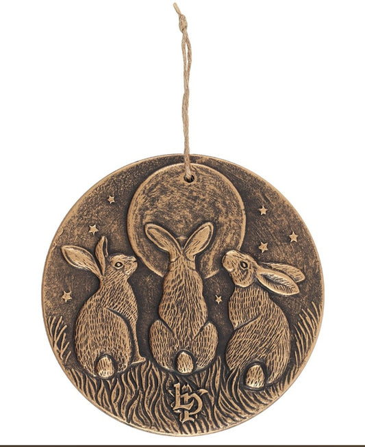 Terracotta Moon Shadows Hares Hanging Plaque