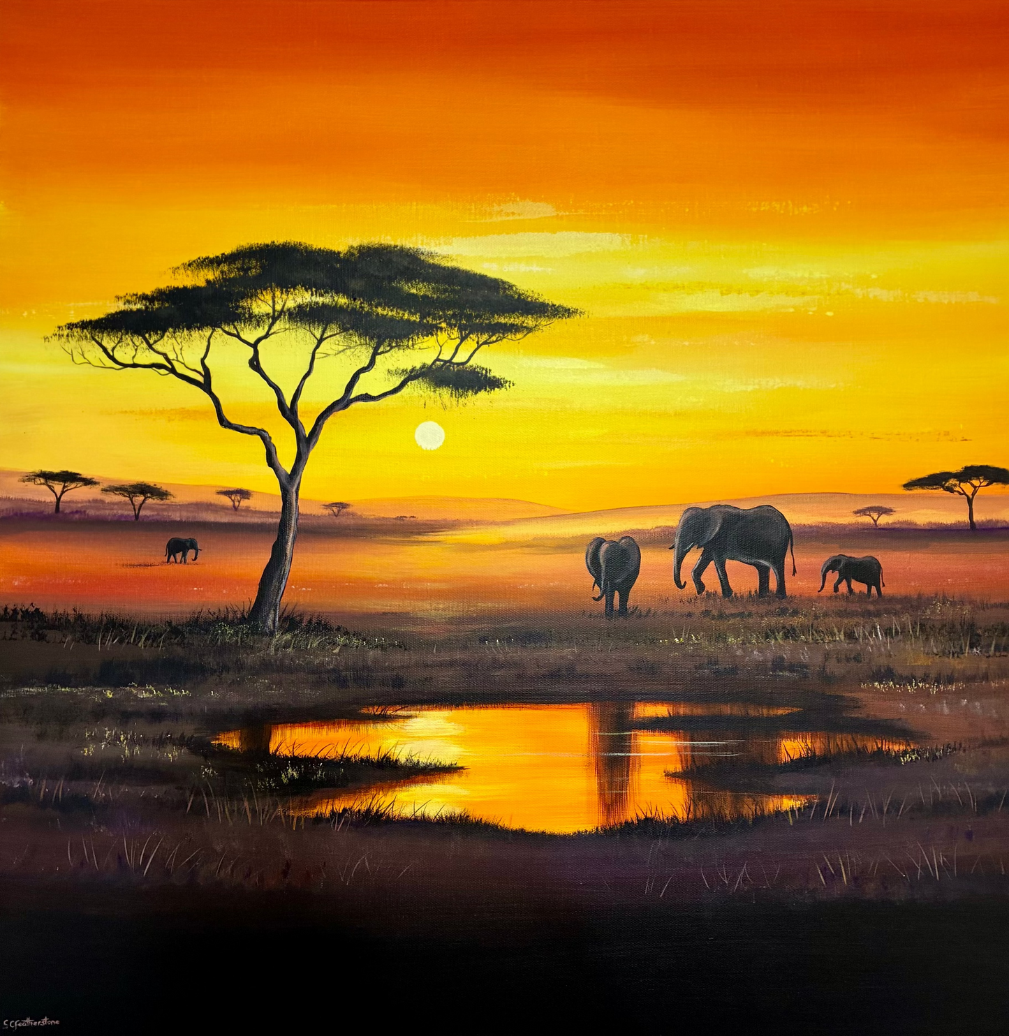 Large African Sunset Landscape Painting