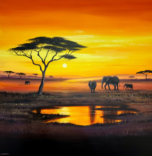 Large African Sunset Landscape Painting