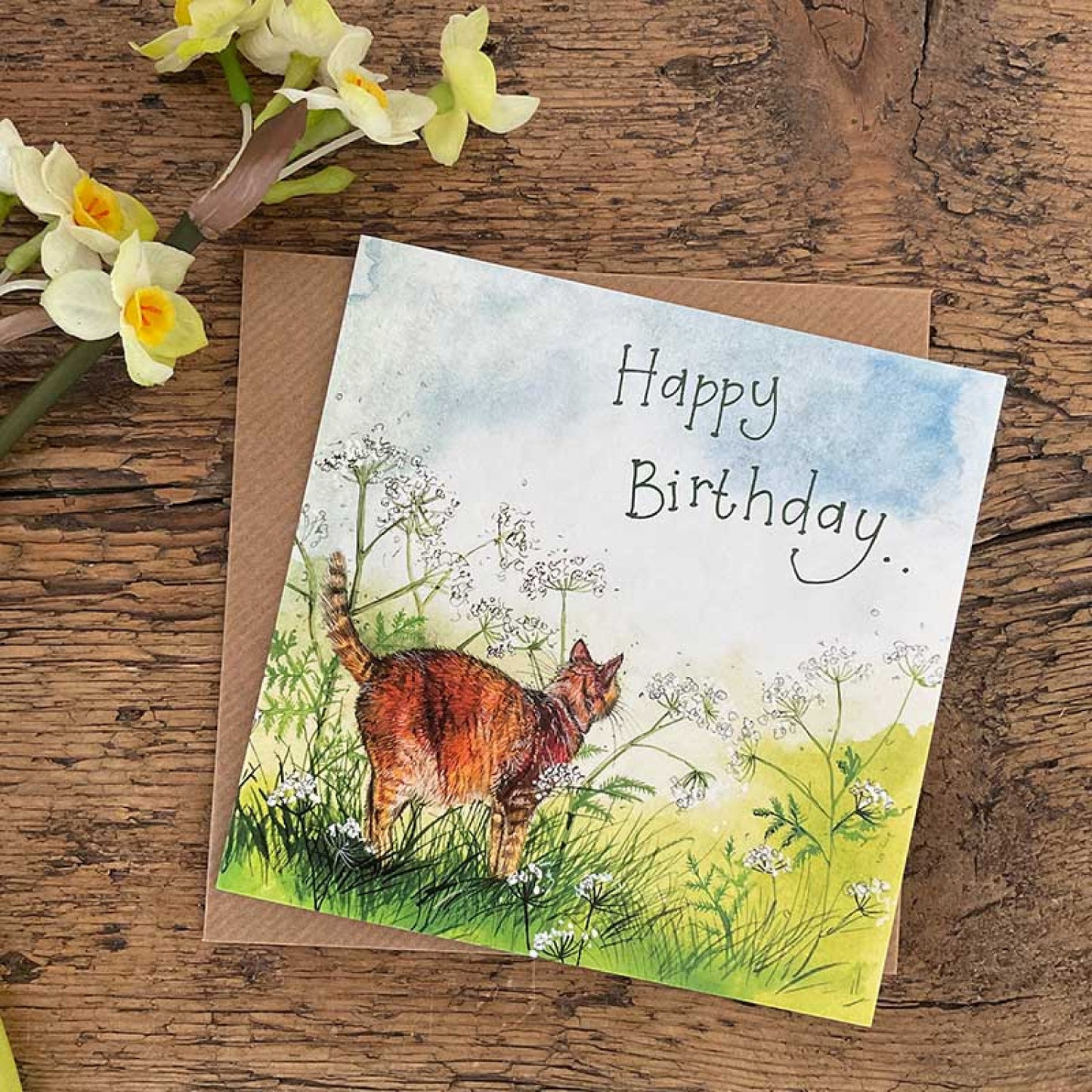 Happy Birthday Cat Cow Parsley Card