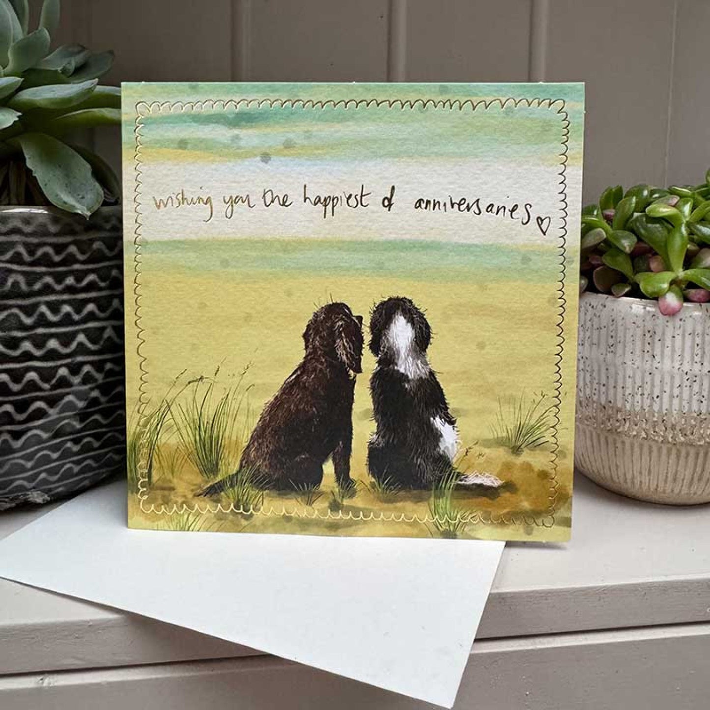 Dogs on Beach Anniversary Card