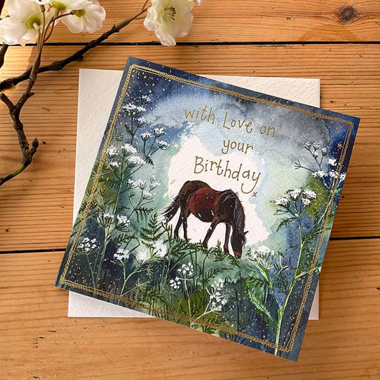 Horse and Cow Parsley Birthday Card