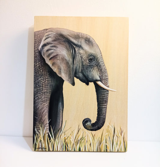 Elephant on a wooden panel