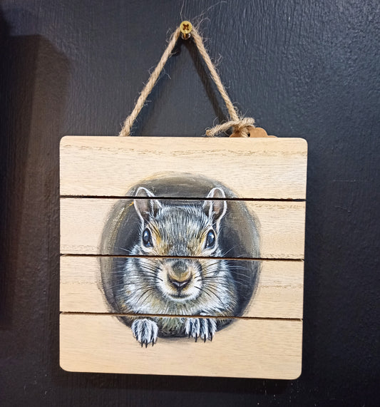 Squirrel on Wooden Panel