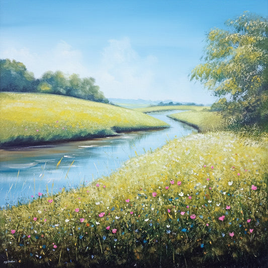 Large Landscape Painting - Riverside Meadow
