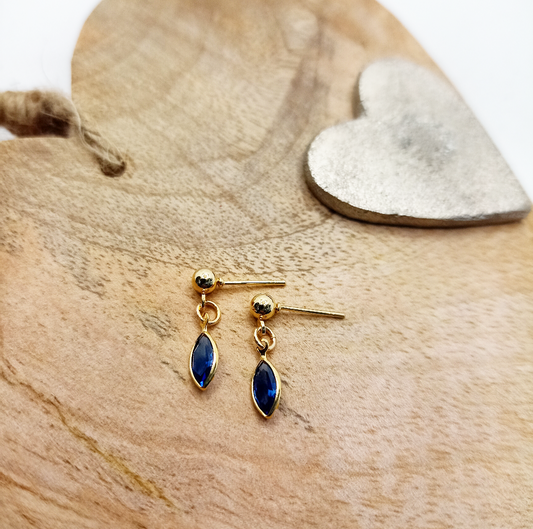 Sapphire Cubic Zirconia Drop Stud Earrings